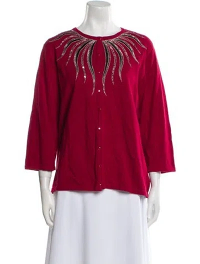 Pre-owned Bob Mackie Wearable Art Scoop Neck Sweater In Red