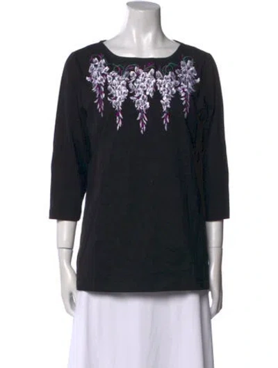 Pre-owned Bob Mackie Wearable Art Scoop Neck Three-quarter Sleeve Top In Black