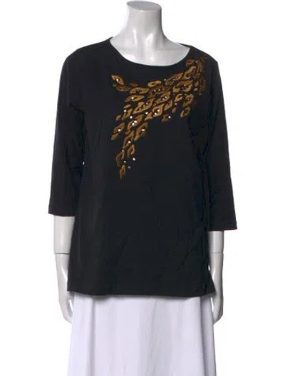 Pre-owned Bob Mackie Wearable Art Scoop Neck Three-quarter Sleeve Top In Black