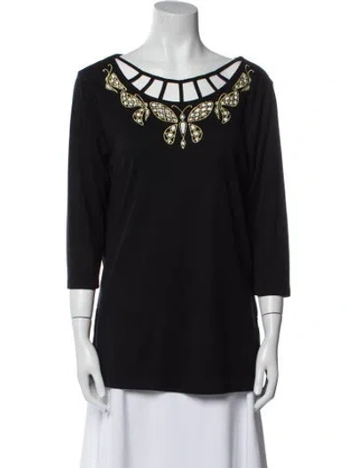 Pre-owned Bob Mackie Wearable Art Scoop Neck Three-quarter Sleeve Top In Black