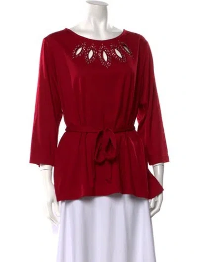 Pre-owned Bob Mackie Wearable Art Scoop Neck Three-quarter Sleeve Top In Red