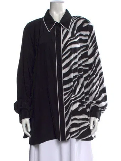 Pre-owned Bob Mackie Wearable Art Silk Animal Print Blouse In Black