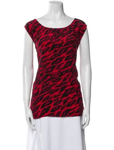 Pre-owned Bob Mackie Wearable Art Silk Animal Print Top In Red