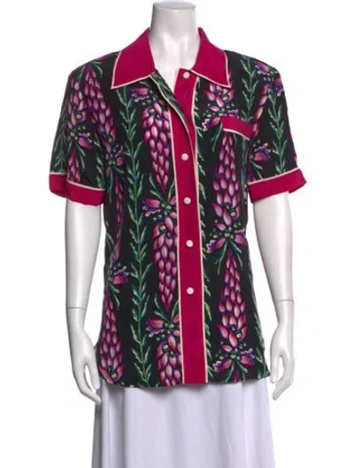 Pre-owned Bob Mackie Wearable Art Silk Floral Print Blouse In Black