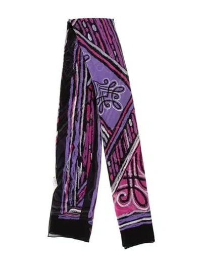 Pre-owned Bob Mackie Wearable Art Silk Graphic Print Scarf In Purple