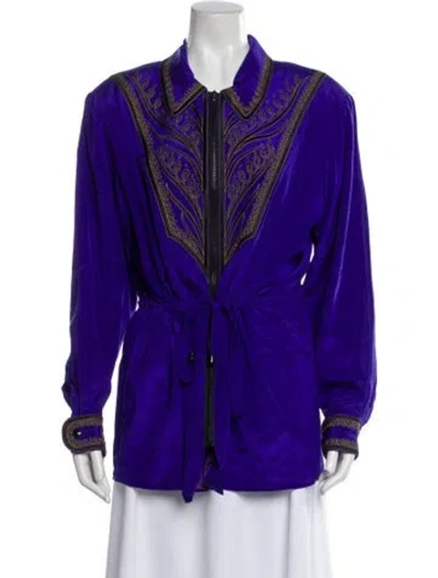 Pre-owned Bob Mackie Wearable Art Silk Patterned Top In Purple