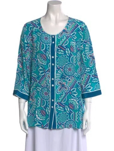 Pre-owned Bob Mackie Wearable Art Silk Printed Blouse In Blue