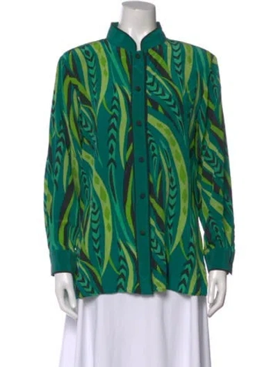 Pre-owned Bob Mackie Wearable Art Silk Printed Blouse In Green