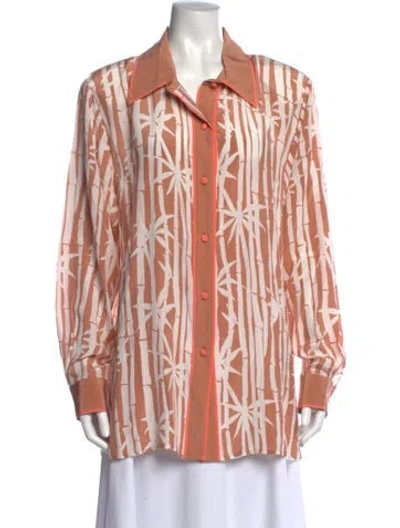 Pre-owned Bob Mackie Wearable Art Silk Printed Blouse In Neutral