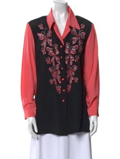 Pre-owned Bob Mackie Wearable Art Silk Printed Button-up Top In Multi