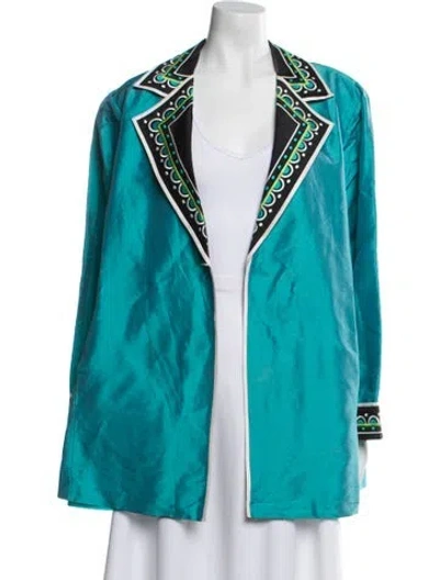 Pre-owned Bob Mackie Wearable Art Silk Printed Jacket In Blue