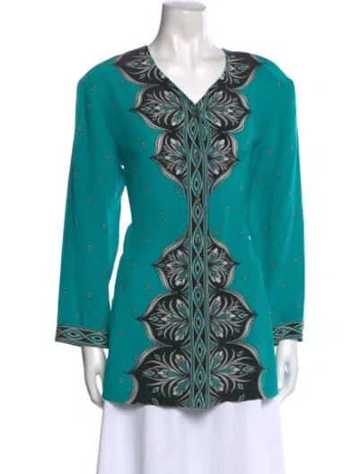 Pre-owned Bob Mackie Wearable Art Silk Printed Tunic In Green