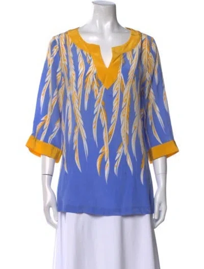 Pre-owned Bob Mackie Wearable Art Silk Printed Tunic In Yellow