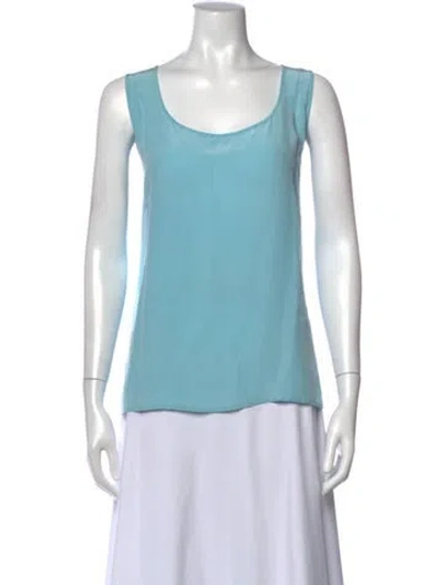 Pre-owned Bob Mackie Wearable Art Silk Scoop Neck Top In Blue