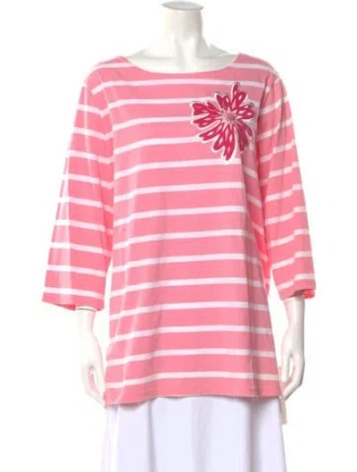 Pre-owned Bob Mackie Wearable Art Striped Bateau Neckline Top In Pink