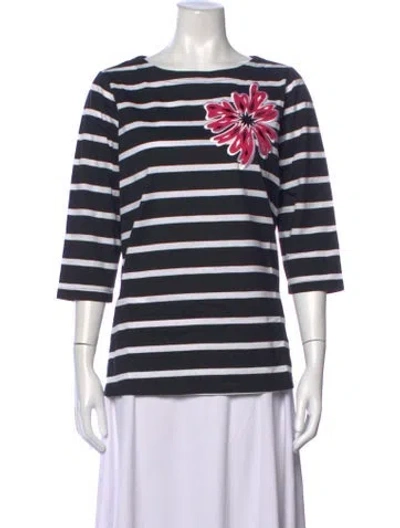 Pre-owned Bob Mackie Wearable Art Striped Crew Neck Top In Black