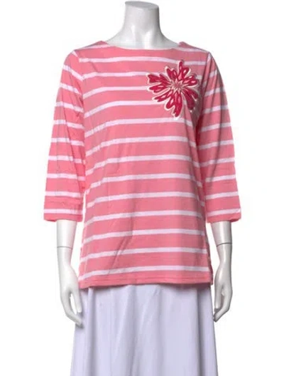 Pre-owned Bob Mackie Wearable Art Striped Crew Neck Top W/ Tags In Pink