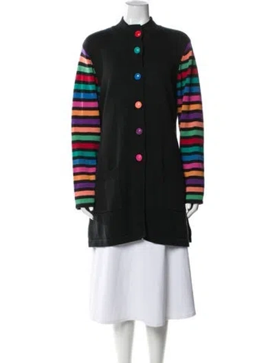 Pre-owned Bob Mackie Wearable Art Striped Mock Neck Sweater In Black