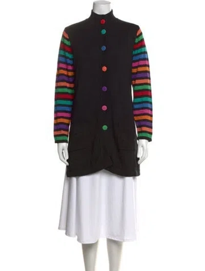 Pre-owned Bob Mackie Wearable Art Striped Mock Neck Sweater In Black