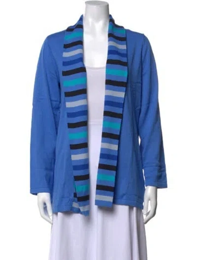 Pre-owned Bob Mackie Wearable Art Striped Open Front Sweater In Blue