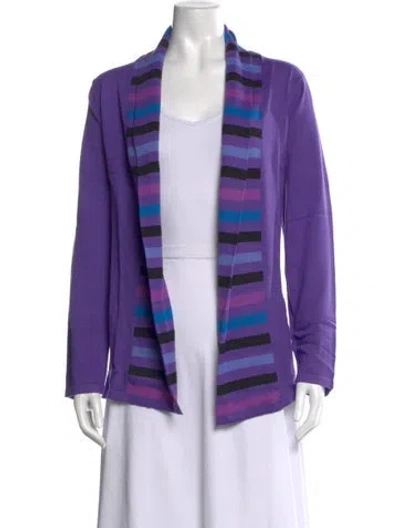 Pre-owned Bob Mackie Wearable Art Striped Open Front Sweater In Purple