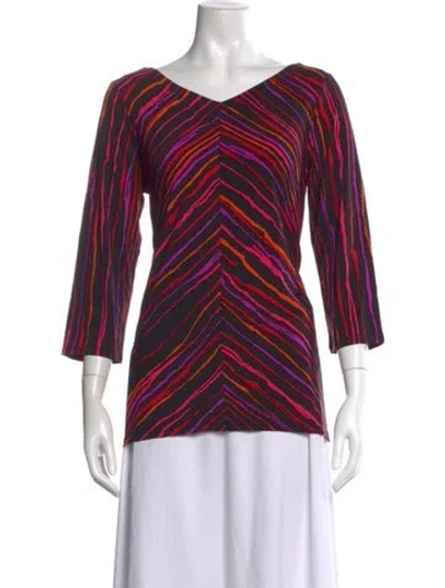 Pre-owned Bob Mackie Wearable Art Striped V-neck Top In Multicolor