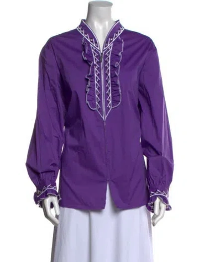 Pre-owned Bob Mackie Wearable Art V-neck Long Sleeve Blouse In Purple