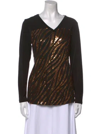 Pre-owned Bob Mackie Wearable Art V-neck Long Sleeve Top In Black