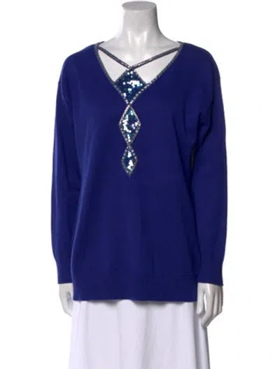 Pre-owned Bob Mackie Wearable Art V-neck Long Sleeve Tunic In Blue