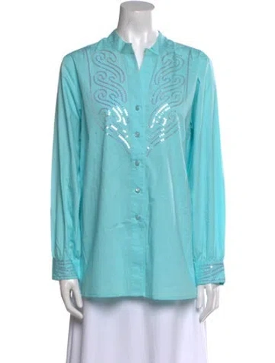 Pre-owned Bob Mackie Wearable Art V-neck Long Sleeve Tunic In Blue