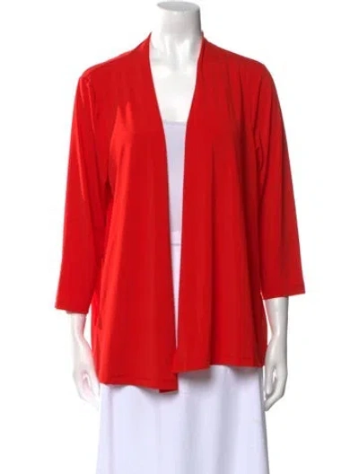 Pre-owned Bob Mackie Wearable Art V-neck Three-quarter Sleeve Blouse In Red