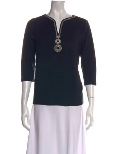 Pre-owned Bob Mackie Wearable Art V-neck Three-quarter Sleeve Top W/ Tags In Black