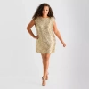 Bob Mackie Womens Plus Sleeveless Sequin A-line Dress In Neutral