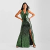 Bob Mackie Womens Sleeveless Sequin Evening Gown In Green