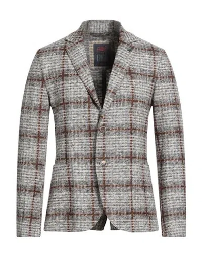 Bob Man Blazer Brown Size 44 Cotton, Virgin Wool, Polyester In Gray