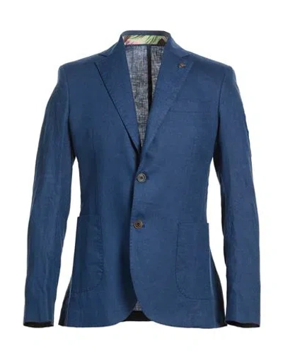 Bob Man Blazer Navy Size 42 Linen In Blue
