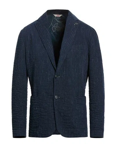 Bob Man Blazer Navy Size 44 Cotton, Polyester, Viscose, Linen, Elastane In Blue
