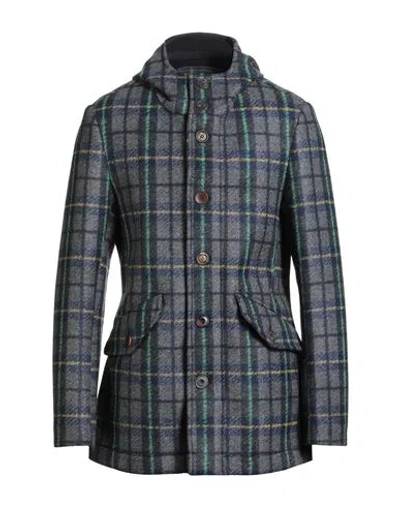 Bob Man Coat Grey Size 40 Polyester, Acrylic, Virgin Wool, Elastane In Blue