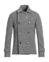 Bob Man Coat Grey Size 42 Polyester, Acrylic, Virgin Wool, Elastane In Silver