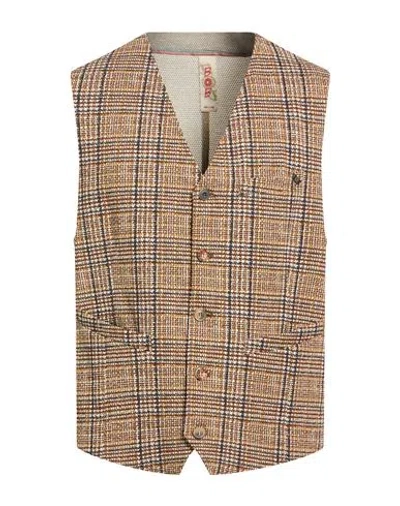 Bob Man Tailored Vest Camel Size 44 Cotton, Polyester, Elastane In Brown