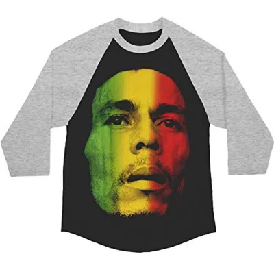 Bob Marley Men's Tri-color Face Adult Raglan T-shirt In Black In Gray