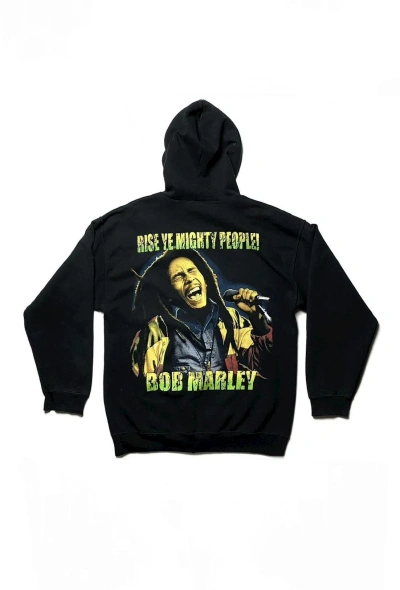 Pre-owned Bob Marley X Vintage Y2k Bob Marley Ganja Weed Jamaica 420 Artist Zip Hoodie In Black