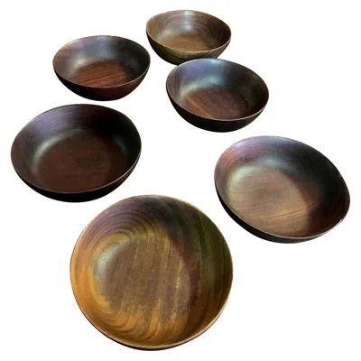 Pre-owned Bob Stocksdale Signed Set Of Six Mid-century Modern Wood Turned Bowls In Brown