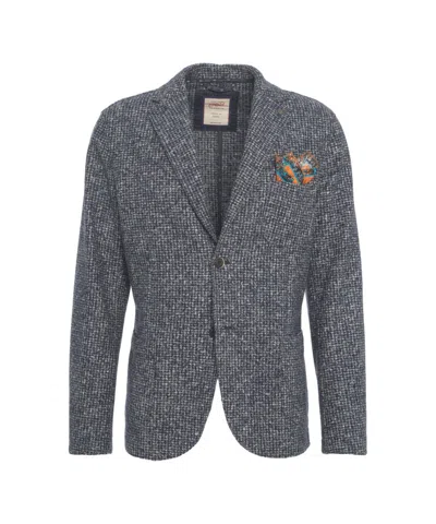 Bob Textured Grey Blazer With Decorative Pocket Square In Gray