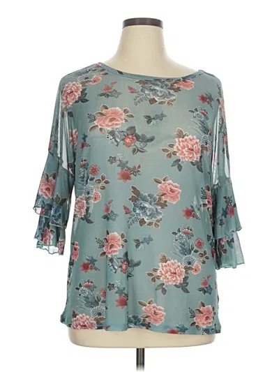 Pre-owned Bobeau 3/4 Sleeve Blouse In Blue