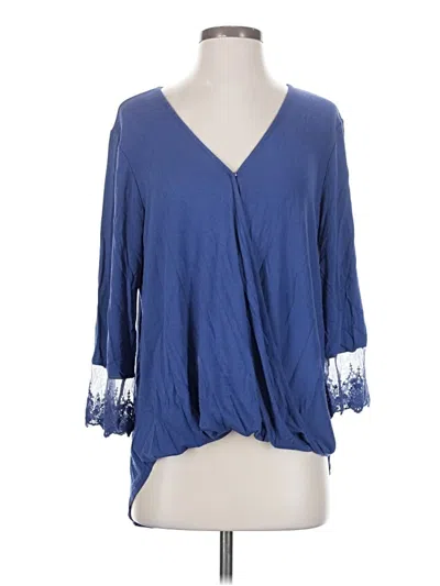 Pre-owned Bobeau 3/4 Sleeve Blouse In Blue