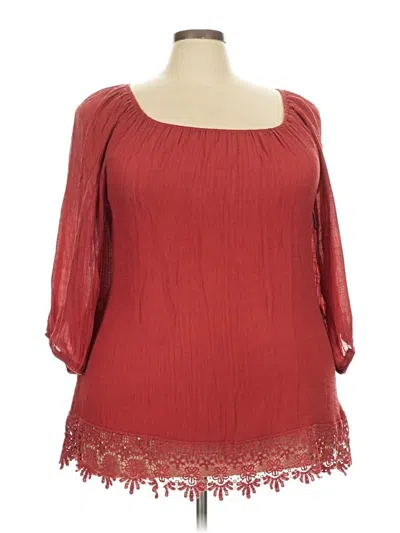 Pre-owned Bobeau 3/4 Sleeve Blouse In Burgundy
