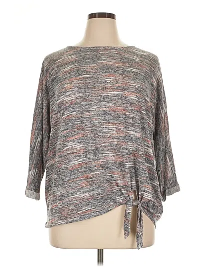 Pre-owned Bobeau 3/4 Sleeve Top Gray Boatneck Tops