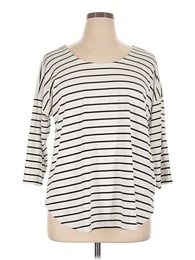 Pre-owned Bobeau 3/4 Sleeve Top Ivory Stripes Pattern Boatneck Tops