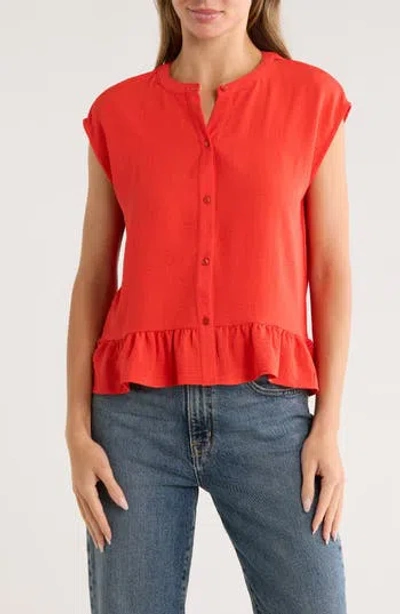 Bobeau Airflow Sleeveless Button-up Top In Red